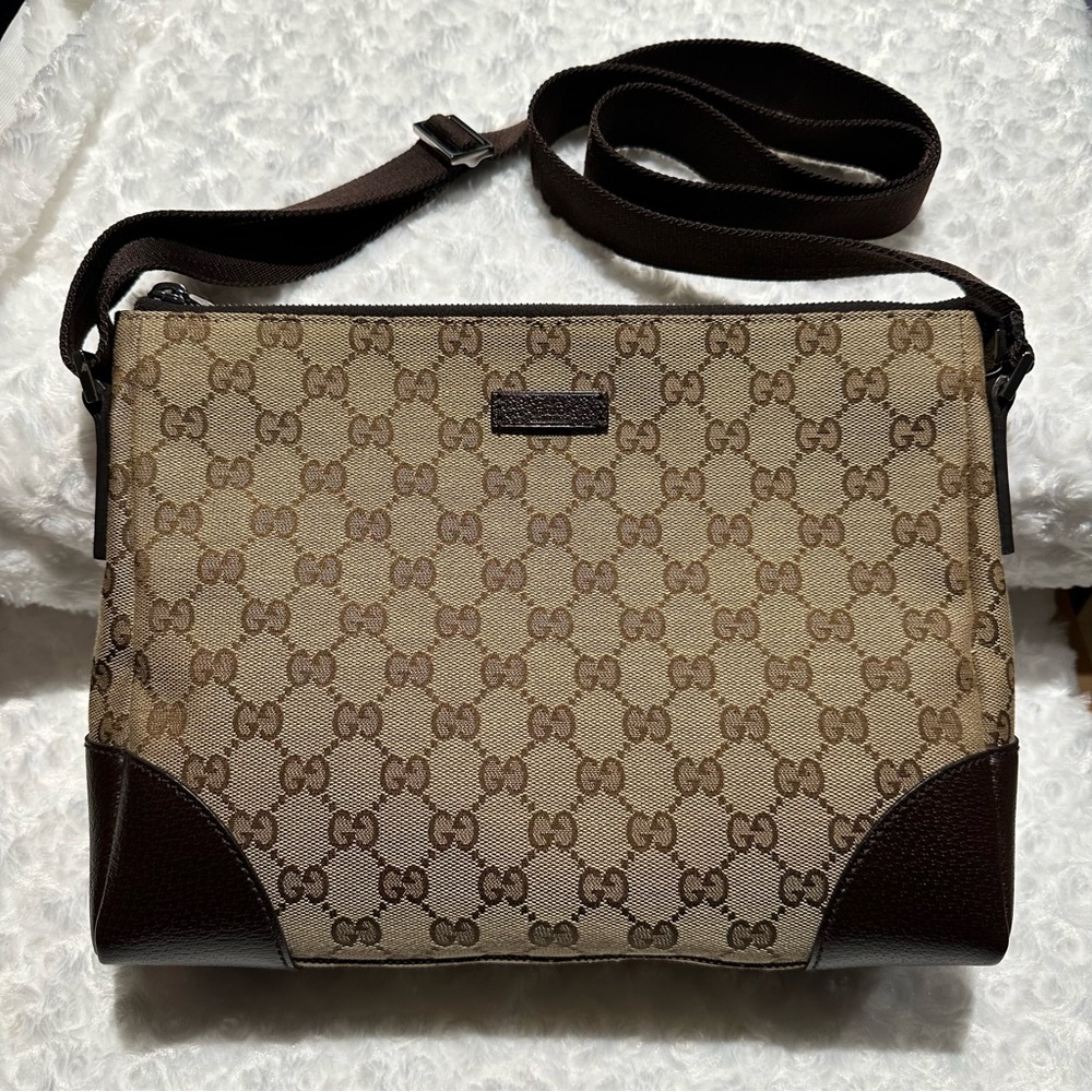 ❌SOLD❌ Gucci Monogram Canvas Bag Brown Beige Adjustable Crossbody